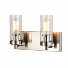 Lit Up Lighting LIT3222SN+MC-CL - 2x60W vanity in Satin Nickel finish black and Satin Nickel socket with clear glass ; Dimensions