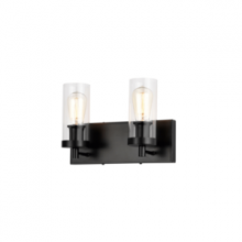 Lit Up Lighting LIT3222BK+MC-CL - 2x60 W vanity in black finish with replaceable Gold and black finish sockets rings
