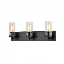 Lit Up Lighting LIT3223BK+MC-CL - 3x60W vanity in Black finish with replaceable Gold and Black finish socket rings