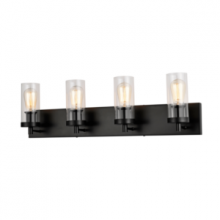 Lit Up Lighting LIT3224BK+MC-CL - 4x60W vanity in black finish with the replaceable Gold and black finish socket rings