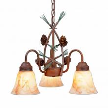  H40320AS-04 - Sierra Mini-Chandelier - Pine Cone - Marbled Amber Swirl Bell Glass - Pine Tree Green