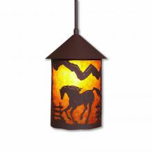  M24535AM-ST-27 - Cascade Pendant Medium - Mountain Horse - Amber Mica Shade - Rustic Brown Finish - Adjustable Stem