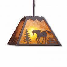  M26535AM-ST-27 - Rocky Mountain Pendant Large - Mountain Horse - Amber Mica Shade - Rustic Brown Finish