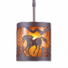  M29135AM-ST-27 - Kincaid Pendant Small - Mountain Horse - Amber Mica Shade - Rustic Brown Finish - Adjustable Stem