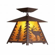  M47633AM-27 - Smoky Mountain Close-to-Ceiling Large - Mountain Elk - Amber Mica Shade - Rustic Brown Finish