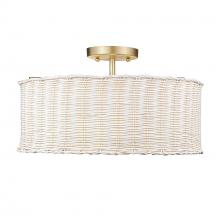 Golden Canada 1084-SF BCB-WW - Erma BCB 3 Light Semi-Flush in Brushed Champagne Bronze with White Wicker Shade