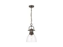 Golden Canada 3602-S RBZ-CLR - Duncan Small Pendant with Chain in Rubbed Bronze with Clear Glass