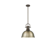Golden Canada 3604-L RBZ-AB - Duncan 1-Light Pendant with Rod in Rubbed Bronze with Aged Brass