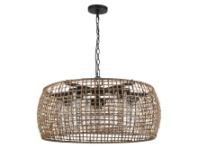 Golden Canada 1067-O5P NB-MAW - Piper 5 Light Pendant - Outdoor in Natural Black with Maple All-Weather Wicker Shade