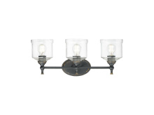 Golden Canada 0806-BA3 ABI-HWG - Keating 3 Light Bath Vanity in Antique Black Iron with Hammered Water Glass Shade