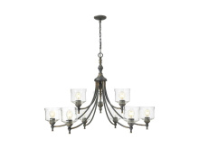 Golden Canada 0806-9 ABI-HWG - Keating 9 Light Chandelier in Antique Black Iron with Hammered Water Glass Shade