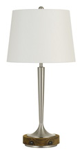  BO-2778TB - 150W 3 Way Chester Metal Table Lamp With Wood Accent Base And 2 USB Charging Ports