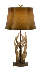  BO-2805TB - 150W 3 Way Darby Antler Resin Table Lamp With Leathrette Shade