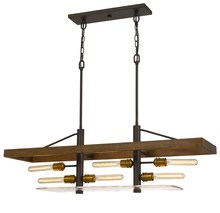  FX-3701-6 - Craiova 60W X 6 Pine Wood Island Chandelier With Hand Crafted Glass (Edison Bulbs Not included)