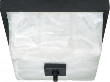 Nuvo 60/001 - 2-Light 12" Textured Black Flush Mounted Ceiling Light Fixture with Alabaster Swirl Glass