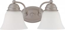 Nuvo 60/3318 - 2-Light Vanity Fixture in Brushed Nickel Finish with Frosted White Glass and (2) 13W GU24 Lamps