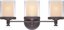 Nuvo 60/4543 - 3-Light Vanity Light Fixture in Sudbury Bronze Finish with Clear Outer & Cream Inner Glass