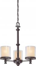 Nuvo 60/4547 - 3-Light Chandelier in Sudbury Bronze Finish with Clear Outer & Cream Inner Glass