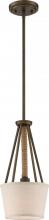  60/5898 - Seneca - 1 Light 8'' Mini Pendant with Beige Linen Fabric Shade - Aged Bronze Finish with