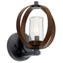  59065AUB - The Grand Bank™ 10" 1 Light Outdoor Wall Light Auburn Stained Wood and Distressed Black Metal