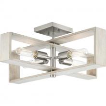  P350269-009 - Boundary Collection 24 in. Four-Light Brushed Nickel Grey Washed Oak Modern Flush Mount Light