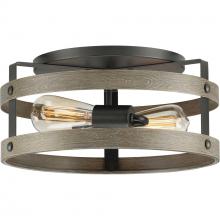  P350169-143 - Gulliver Collection 2-Light Weathered Gray Farmhouse Flush Mount Ceiling Light