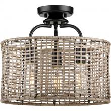 Progress P350183-031 - Lavelle 3Lt Natural Rattan Textured Black Convertible Semi-Flush/Pendant