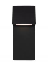  8563393S-12 - Rocha modern 1-light LED outdoor small wall lantern in black finish with satin-etched glass panel