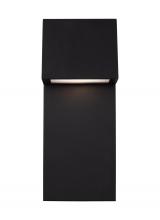  8663393S-12 - Rocha modern 1-light LED outdoor medium wall lantern in black finish with satin-etched glass panel