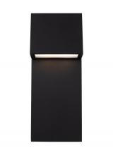  8763393S-12 - Rocha modern 2-light LED outdoor large wall lantern in black finish with satin-etched glass panel