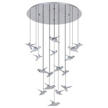 Eglo Canada 390402A - 17 LT LED Cascaded Pendant w/ Chrome Finish & Chrome Bird Shaped Shades w/ Acrylic Diffusers
